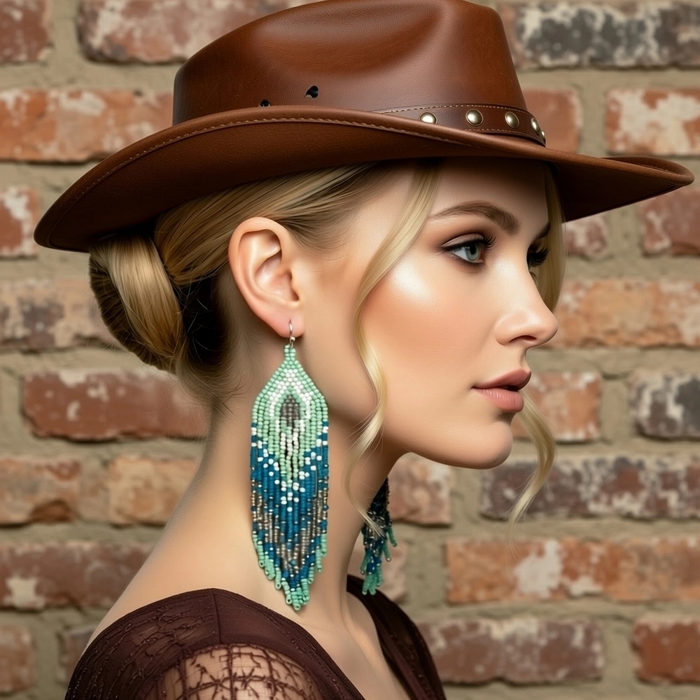 Chic Beaded Fringe Earrings in Green and Blue And In White ( See Photos)